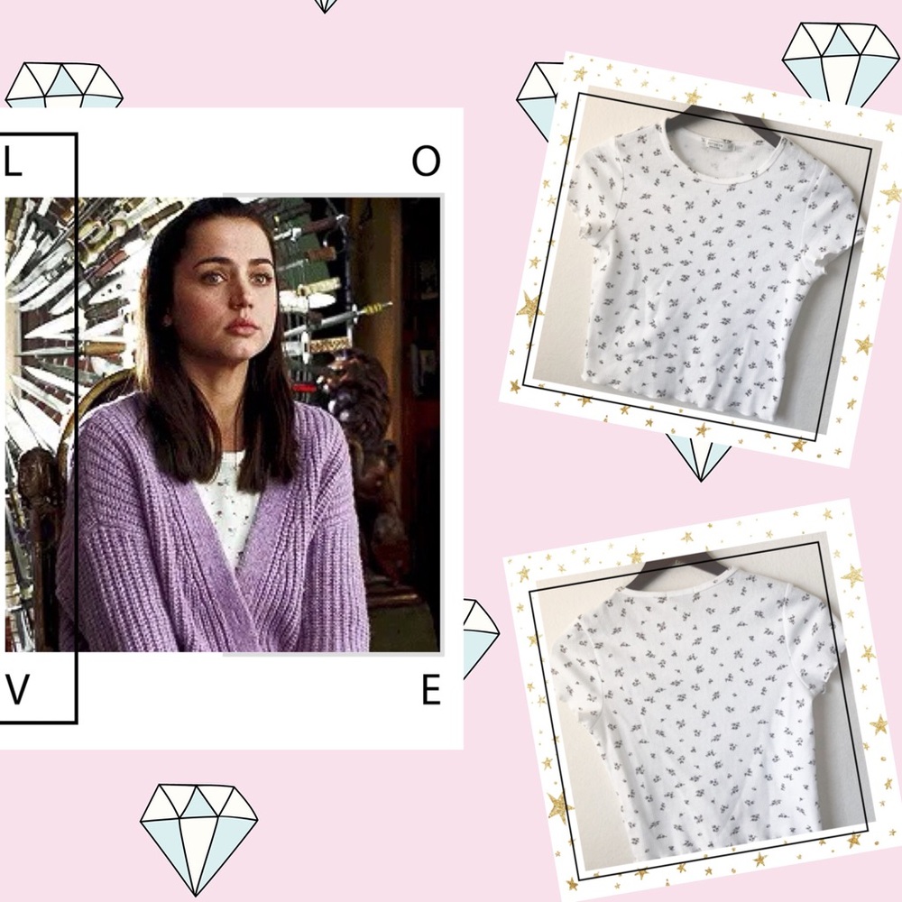 Cotton On Floral Waffle Knit Lettuce Trim Crop Top